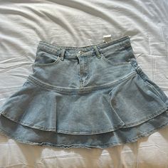 Only Worn To Try On! Blue Denim Tiered Mini Skirt, Trendy Fitted Amazon Bottoms, Amazon Casual Fitted Skirt, Casual Fitted Skirt By Amazon, Amazon Casual Mini Skirt Bottoms, Fitted Amazon Bottoms For Spring, Amazon Skirts, Velvet Skater Skirt, White Pleated Tennis Skirt