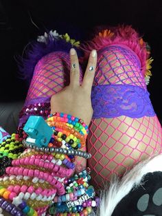 Kandi Clothing, Rave Scene Outfits, Kandi Harness, Rainbow Kandi Cuff, Rave Cuffs Kandi, Bright Jewelry, Scene Core, Diy Kandi Bracelets