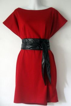 Kimono red cotton wool dress with black obi belt by kimonoropa, $50.00 Caftan Dress Kaftan, Inside Closet, Cotton Jersey Dress, Glad Rags, Cotton Wool, Wool Dress, Kimono Fashion