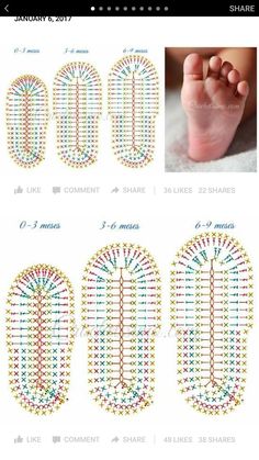 the baby's feet and foot are shown in different colors, sizes and shapes