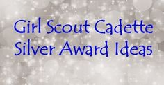 the words girl scoutcade silver award ideas are in front of a blurry background