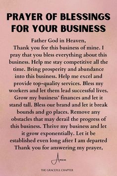 a pink paper with the words prayer of blessings for your business