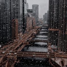 the city is covered in snow as it rains