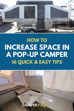 How To Increase Space In A Pop-Up Camper Popup Storage Ideas, Pop Up Camper Organization Ideas, Boho Pop Up Camper, Pop Up Camper Interior Ideas, Jayco Pop Up Campers, Camper Storage Ideas, Small Pop Up Campers