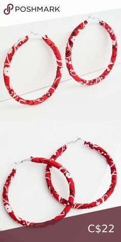 🆕 Red Bandana Wrapped Hoop Earrings NWT Bandana Earrings Diy, Bandana Earrings, Bandana Tops, Diy Earrings Tutorial, Bandana Crafts, Cracked Marbles, Wrapped Hoop Earrings, Diy Fabric Jewellery