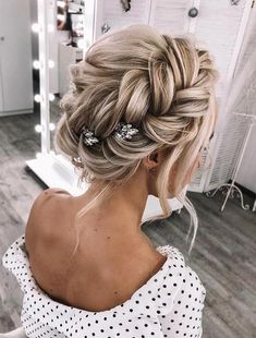 Bridal Hairstyles From Front View, Loose Updo With Braid, Wedding Updos For Thick Hair, July Wedding Dresses Brides, Maid Of Honor Hair And Makeup, Braided Wedding Hairstyles Updo, Bridal Hairstyles For Thinner Hair, Summer Wedding Hairstyles The Bride, Maddy Hairstyles