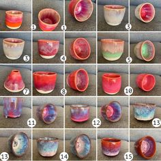 many different bowls are shown with numbers in each one's middle and the bottom