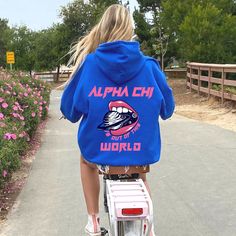 Alpha Chi is out of this World Sweatsuit Set - Matching Blue Hoodie & Sweatpants Set Sorority Accessories, Royal Blue Hoodie, Sorority Sweatshirts, Tri Delta, Heart Icon, Aesthetic Hoodie, Alpha Chi, Sweatsuit Set, Kappa Delta