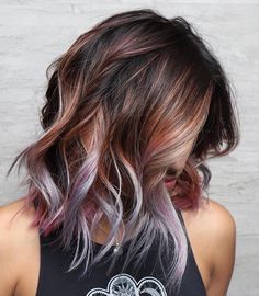 Women’s Hair Dye Ideas, Summer/fall Hair Color, Colorful Baylage, Brunette Hair With Blonde And Red Highlights, Pb J Hair Color, Hair Color Ideas Shoulder Length, Summer Color Hair Ideas, Fun Summer Hair Color For Brunettes, Hair Color Ideas Medium Length