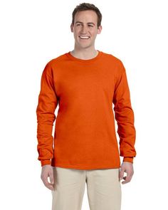 Adult Ultra Cotton® 6 oz. Long-Sleeve T-Shirt - ORANGE - M | Gildan Adult Ultra Cotton 6 oz. Long-Sleeve T-Shirt in Orange Size Medium 0, 2400 Mens Workout Shirts, Blank Apparel, Greek Clothing, Cotton Long Sleeve Shirt, Tee Shirt Homme, Ash Grey, Full Sleeve, Just In Case, Heavy Cotton