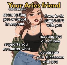 a girl with her hand on her hip and the words your aris friend are in front of her