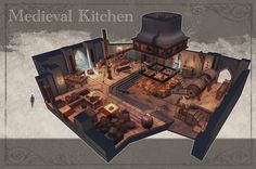 the medieval kitchen is shown in this image