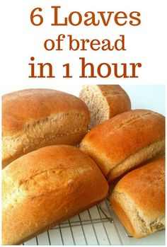 six loaves of bread on a rack with text overlay reading 6 loaves of bread in 1 hour