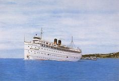 a painting of a cruise ship in the ocean