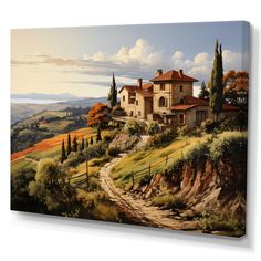 an oil painting of a house on a hill