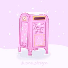 a pink mailbox sitting on top of a white snow covered ground with the words letters for santa written below it