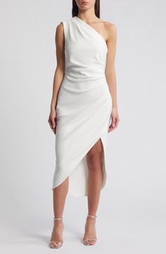 Elliatt Xara One-Shoulder Asymmetric Crepe Cocktail Dress | Nordstrom White Summer Dresses, Satin Ruffle Dress, Cocktail Dress Nordstrom, Summer Special, White Dress Summer, Made Clothing, White Summer, Comfortable Dress, Toddler Girl Outfits