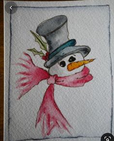 a drawing of a snowman wearing a hat and scarf