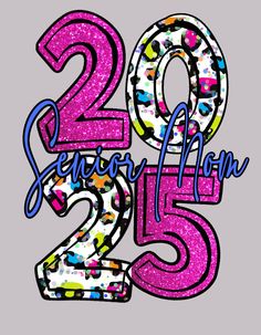 the number twenty two is decorated with pink and blue glitters on a gray background