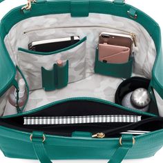 Each bag is thoughtfully designed with a pocket for every #essential. Chic Leather Weekender Bag, Green Leather Weekender Bag, Leather Tote Bag Designer, Tas Bahu, Soft Leather Bag, Leather Laptop Bag, Leather Laptop, Laptop Bags, Leather Briefcase