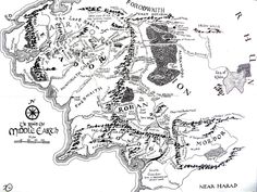 the middle earth map from lord of the rings, drawn by hand in black and white