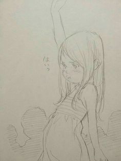 a pencil drawing of a girl with her arm in the air