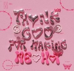 some type of lettering that is made out of pink and silver foil with hearts on it