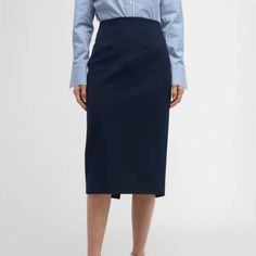 Nwt Color; Ink 96%Virgin Wool 4%Elastane/ Lastique Dry Clean Only; Low Iron Semi-formal Relaxed Pencil Skirt, Semi-formal Relaxed Pencil Skirt With Lining, Classic Asymmetrical Skirt For Work, Semi-formal Lined Midi Skirt, Elegant Blue Formal Skirt, Blue Lined Pencil Skirt For Business Casual, Elegant Blue Pencil Skirt For Work, Elegant Navy Skirt For Formal Occasions, Workwear Asymmetrical Lined Skirt