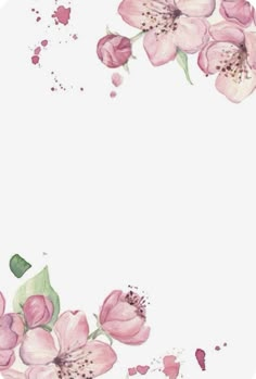 watercolor painting of pink flowers and leaves on white background with space for your text