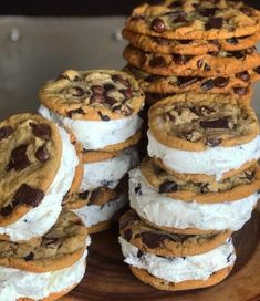 cookies and ice cream sandwiches stacked on top of each other