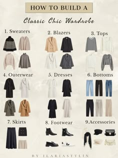 Classic Chic Wardrobe, Minimalist Wardrobe Capsule, Capsule Wardrobe Women, Capsule Wardrobe Casual, Classic Capsule Wardrobe, Capsule Wardrobe Ideas, Capsule Wardrobe Outfits, Chic Wardrobe, Inspiration Tattoos