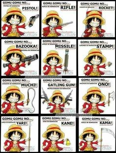 anime character with different expressions and sayings for each character in the video game, one piece