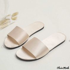 Olivia Mark - Premium Silk Slipper: Luxurious Satin with Anti-slip Sole Terry Cloth, Champagne, Slippers, Mesh, Satin, Silk