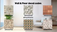 the wall and floor decor is shown in different styles, colors, and shapes for each room