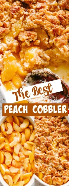 the best peach cobbler recipe is made with fresh peaches and topped with crumbs