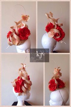 Race Outfit, Fascinator Hairstyles, Handmade Hat, Silk Roses, Red Hats, Hats Vintage, Hat Designs