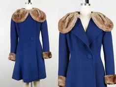 1940s Navy Blue Wool Boucle Princess Coat Vintage 40s Mouton Fur Collar Fit N Flare Overcoat Womens Winter Coat XS - Etsy Vintage Clothes 1940s, Womens Winter Coat, Princess Coat, Brown Satin, Vintage 40s, Coat Vintage, Womens Winter