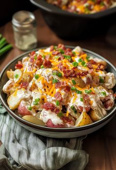 Ingredients:  2 lbs petite red potatoes, diced 2/3 cup ranch dressing 1 cup shredded cheddar cheese 1/2 cup cooked and crumbled beef (or beef bacon) 1/3 cup chopped green onions Salt and pepper, to taste Instructions:  Boil diced potatoes for 10 minutes until tender. Drain and cool. In a bowl, combine cooled potatoes, ranch, cheddar, beef crumbles, and green onions. Season with salt and pepper. Serve immediately or chill up to 1 day. Prep Time: 15 min | Cook Time: 30 min | Total Time: 45 min | Servings: 6 Diced Potato Meals, Diced Potato Recipes, Cheese And Bacon Potatoes, Sliced Potatoes With Cheese And Bacon, Cheddar Bacon Ranch Potato Salad, Bacon Cheddar Ranch Potatoes, Foreign Food, Healthy Homemade Recipes, Food Babe