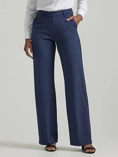 Women's Ultra Lux Comfort Any Wear Wide Leg Pant Tailored Ankle-length Wide Leg Pants, Formal Straight Leg Non-stretch Dress Pants, Tailored Wide Leg Career Pants, Non-stretch Trousers For Business Casual, Non-stretch Work Pants For Business Casual, Elegant Wide Leg Career Pants, Elegant Wide-leg Career Pants, Chic Career Straight Pants, Chic Straight Career Pants