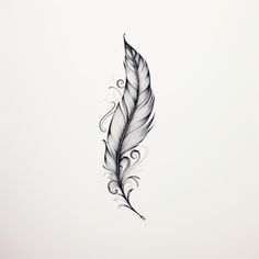 a black and white drawing of a feather