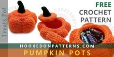 an orange crochet pumpkin pot holder with candy in it and the text, free crochet pattern