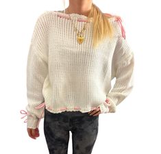 Valentines Fits, Preppy Valentines, Coquette Sweater, Preppy Tops, Sweater Preppy, Clothing Shopping, Birthday List, Soft White, White Fabric