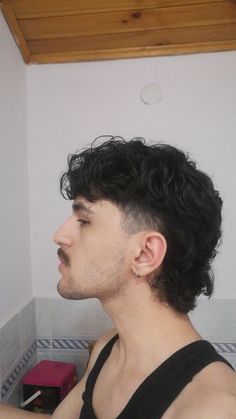 #mullet #modernmullet #goatee #mustache Men Mullet Aesthetic, Modern Mullet Haircut Curly, Men’s Haircut Modern Mullet Curly, Side Fade Mullet, Mens Curly Hair Mullet, Men S Haircut 2024, Man Mullet Curly, Men’s Shaggy Mullet, Mullet Hairstyle Man