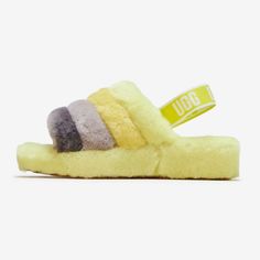 Size 6 New In Box Never Worn Yellow Slippers, Fluff Yeah Slide, Uggs Moccasins, Ugg Store, Boots Slippers, Fluffy Slippers, Black Slippers, Sheepskin Slippers, Slide Slippers