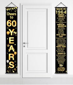 two door signs with the words cheers to 60 years on them