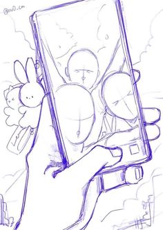 a drawing of someone holding up a cell phone