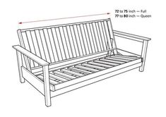 a wooden bench with measurements for the seat and back rest on it's side