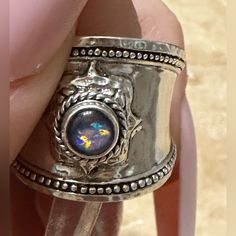 Cigar Band Australian Opal Ring With Watermark Size 7 Bohemian Wide Band Jewelry Stamped 925, Artisan Silver Opal Ring, Bohemian Silver Opal Ring Stamped 925, Bohemian Silver Opal Open Ring, Bohemian Silver Open Opal Ring, Boho Rings Gold, Pave Wedding Rings, Twisted Band Ring, Australian Opal Ring