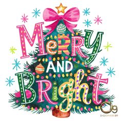 a christmas tree with merry and bright lettering