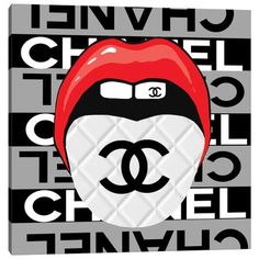 a chanel poster with the word chanel on it's face and red lips